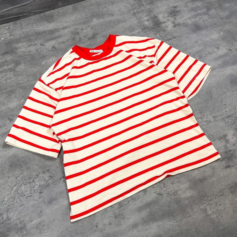 Zara Red White Boxy Cropped Shirt